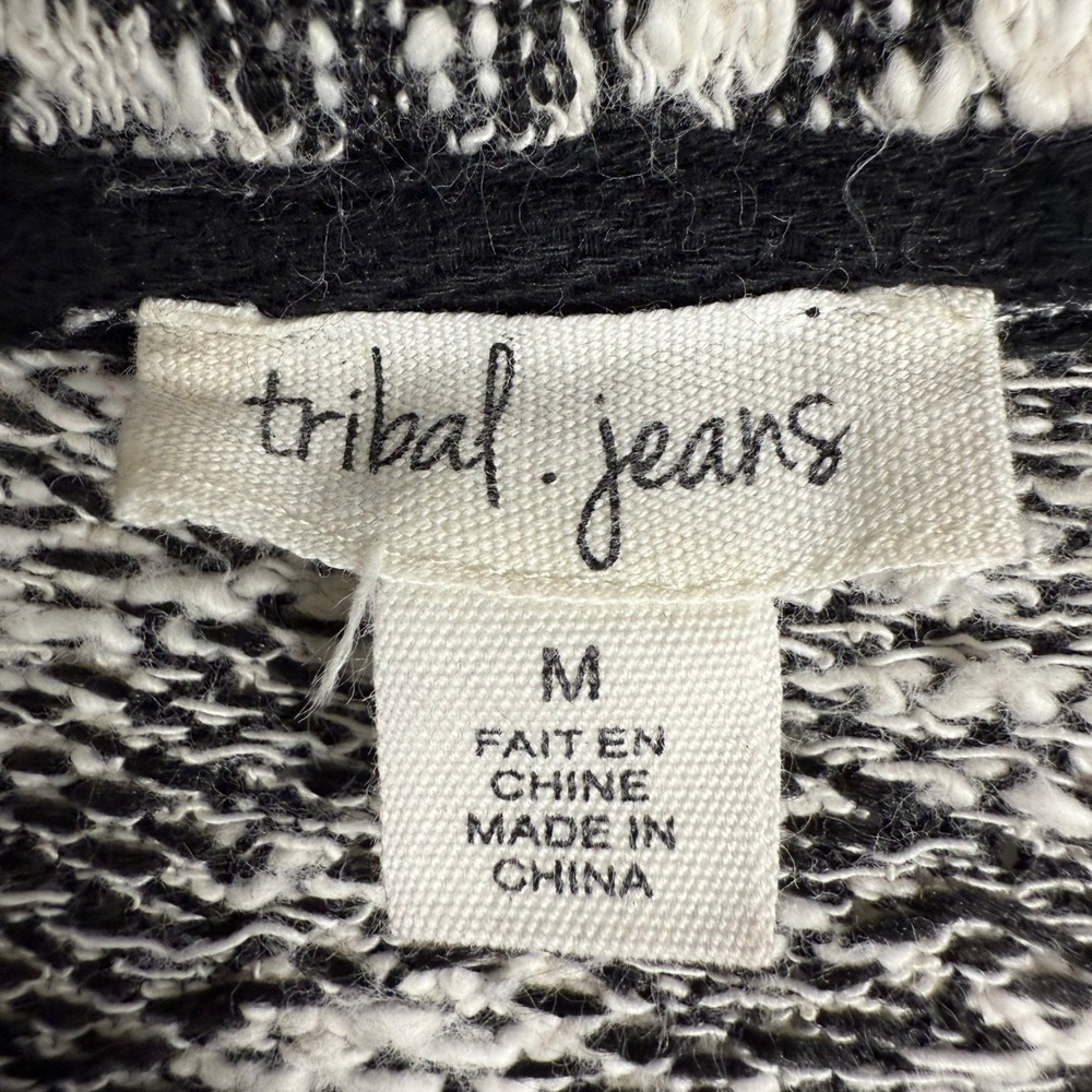 TRIBAL JEANS Womens Geometric Print Wrap Cardigan Long Sleeve Size M Black White - Picture 10 of 13